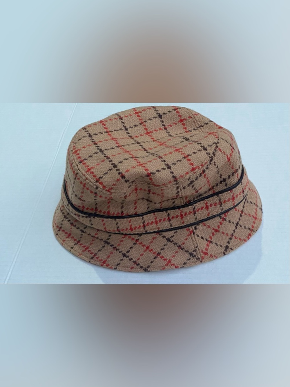 Coach Plaid Bucket Hat in Tan with Red and Brown Accents⭐️✨100 wool - Picture 2 of 10